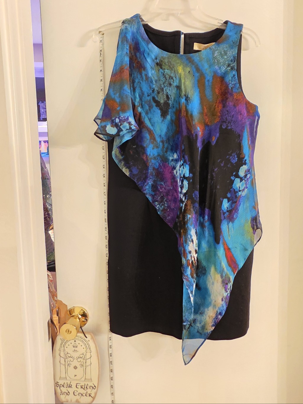 Aidan Mattox Black Mini Dress With Blue Multicolor Chiffon Overlay Nwt